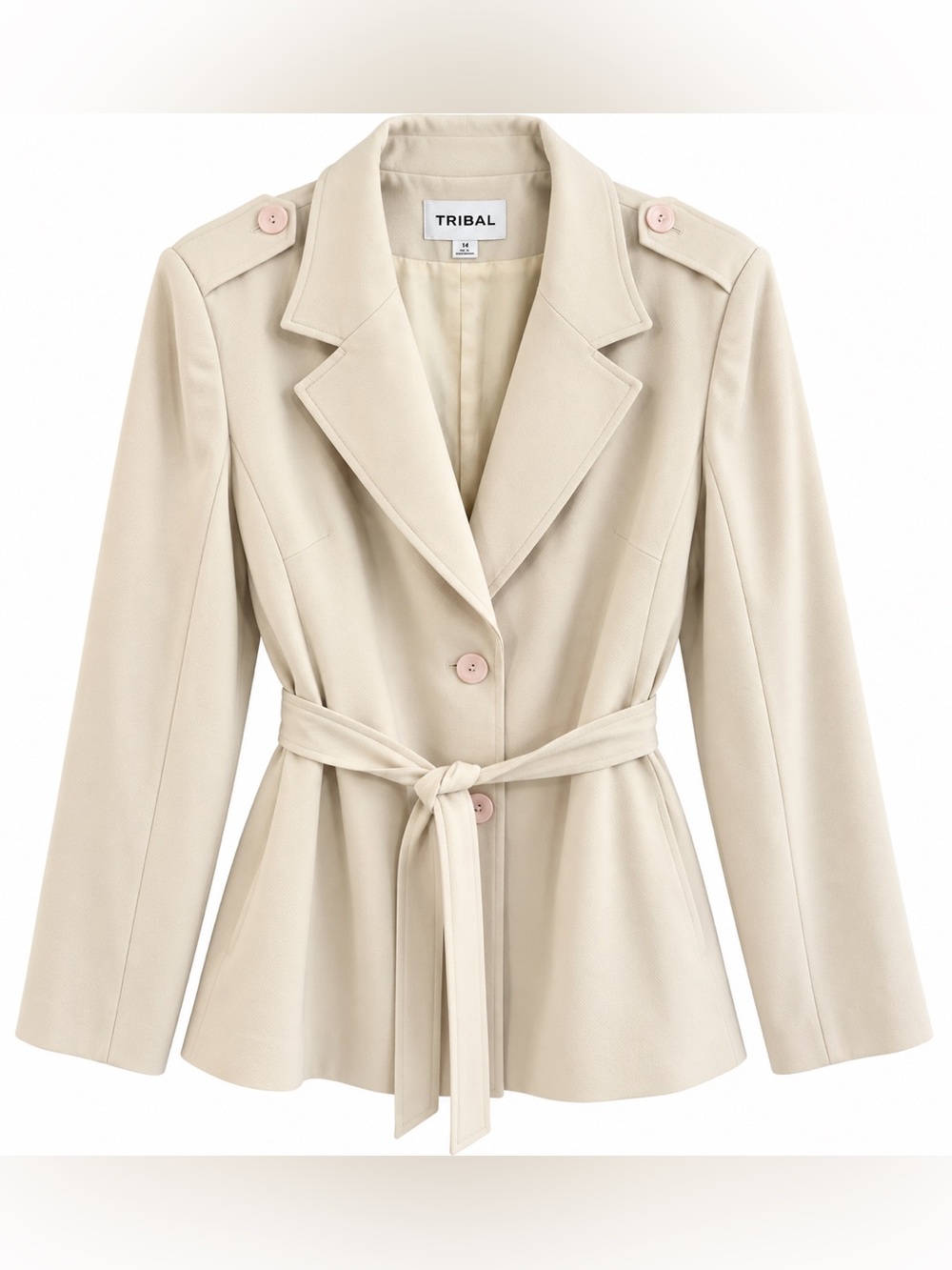Tribal Sportswear NWT Belted Blazer Jacket Beige Size 14 Trench Style